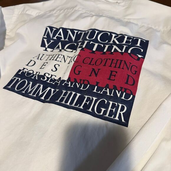 Vtg Tommy Hilfiger Mens Nantucket Yacht Sailing Embroidered Button Up Shirt L - Picture 6 of 10